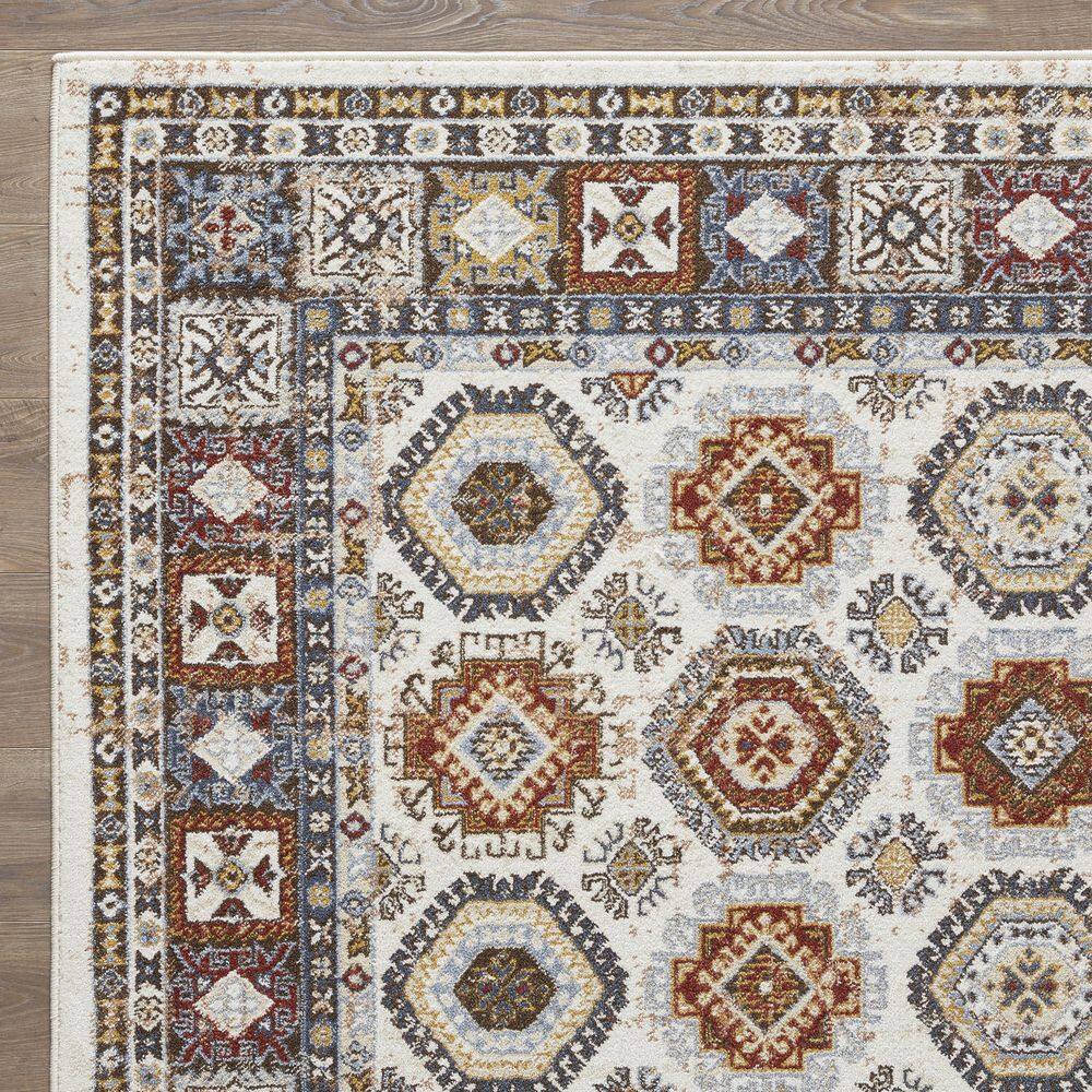 Classic Quilt-Inspired 5' x 7' White and Grey Synthetic Area Rug