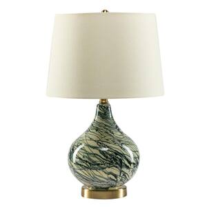 20 in. Glass Base LED Bedside Table Lamp with Barrel-Shaped Linen Shade