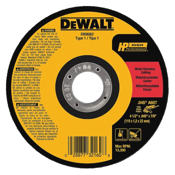 DeWalt DW8062 4-1//2/"x.045/"x7//8/" Metal Cutting Angle Grinder Thin Cutoff Wheel