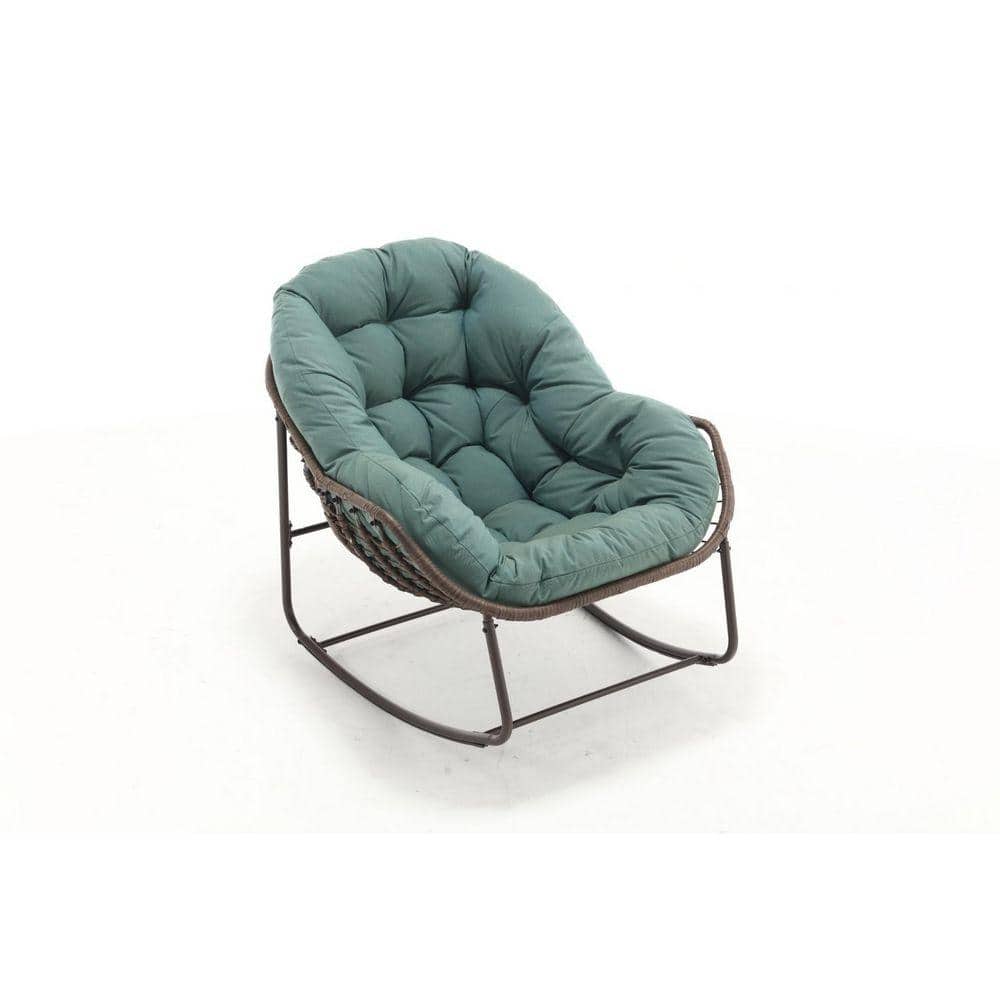 Light Green Wicker Outdoor Rocking Chair with Padded Cushion 25089IntE6 ...