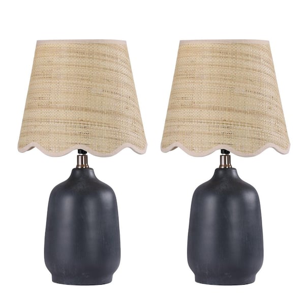 18.9 in. Black Bedside Table Lamp Set and With Bell Shade (Set of 2)