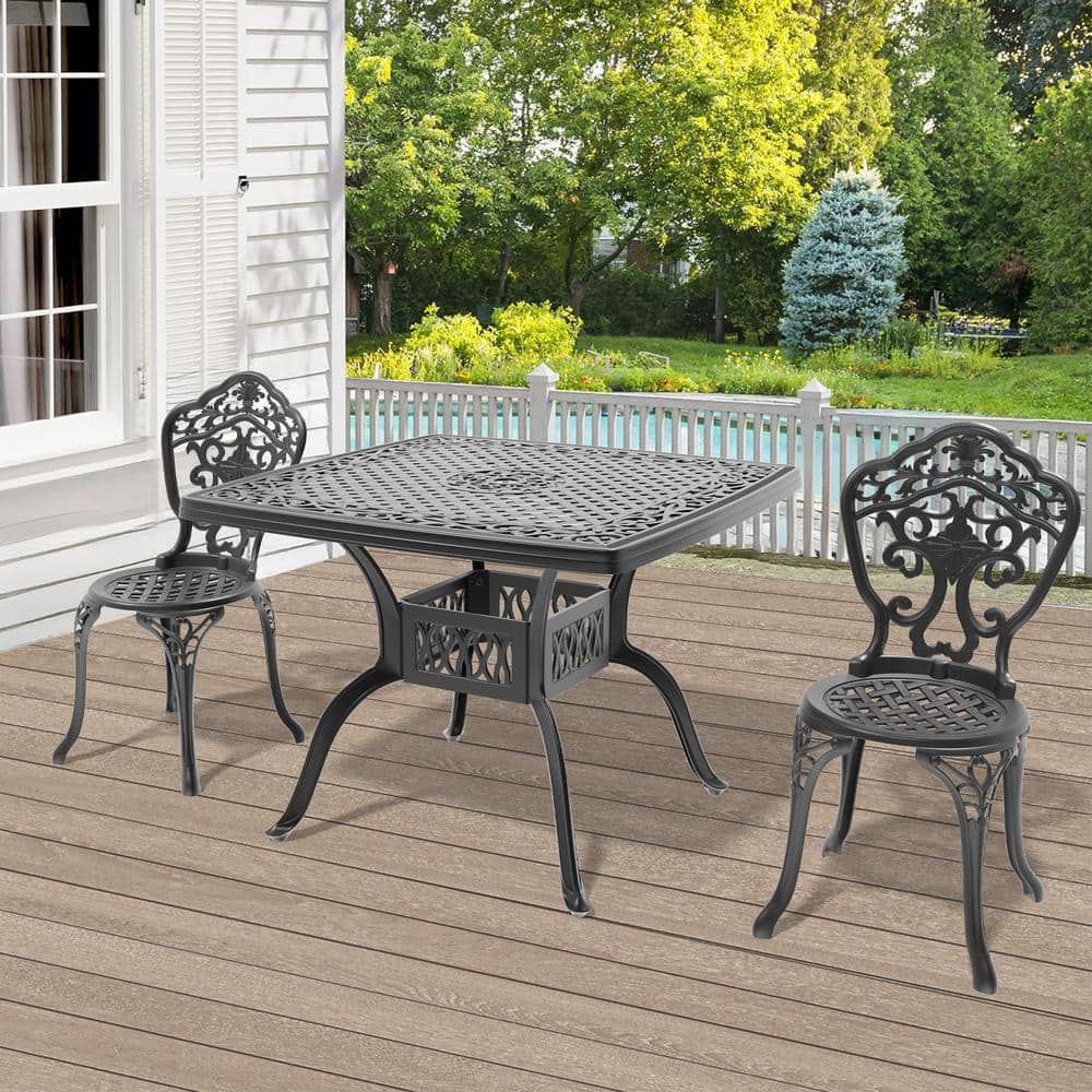 Orchid Black 3-Piece of Cast Aluminum Outdoor Patio Dining Set with 39.37 in. Square Table and Armless Chairs price history on PriceWatchPro