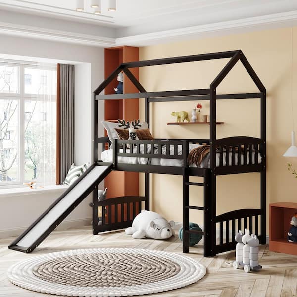 Espresso Twin Size House Loft Bed, Building Plans For Loft Bed With Slide