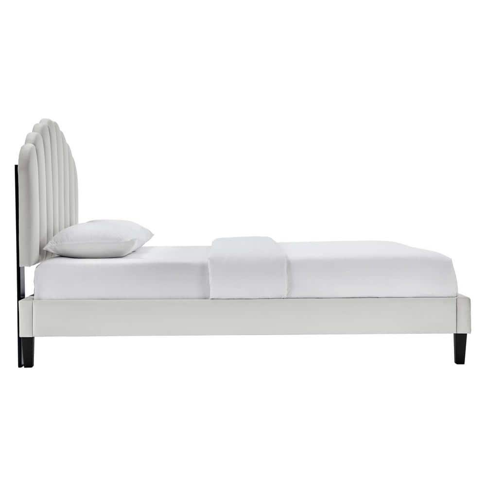 Elegant Light Gray Velvet Full Platform Bed with Channel Tufting