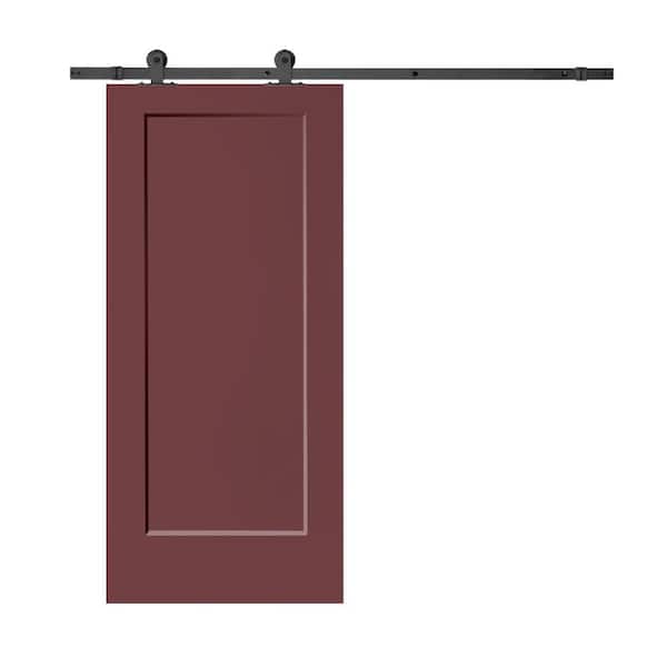 CALHOME 30 in. x 80 in. Maroon Stained Composite MDF 1 Panel Interior Sliding Barn Door with Hardware Kit