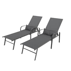 2 Pieces Set Gray Outdoor Lounge Chair with Pillow
