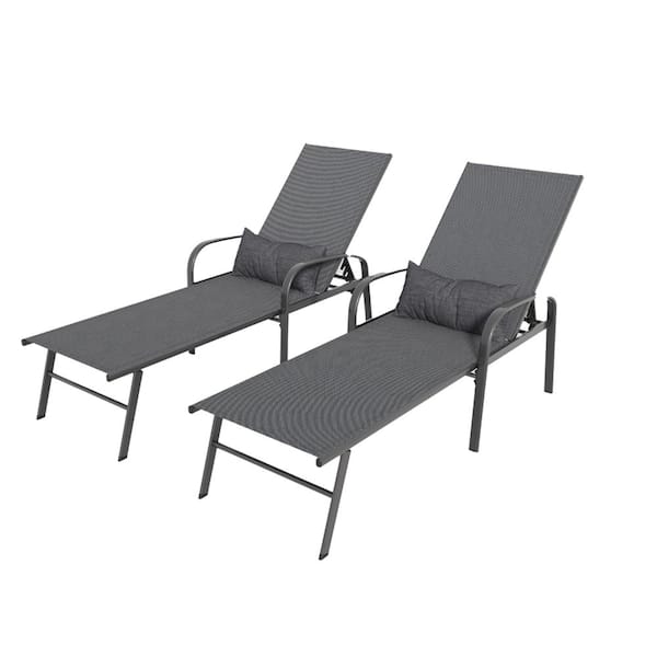 Sudzendf 2 Pieces Set Gray Outdoor Lounge Chair with Pillow KIKIO203985 ...