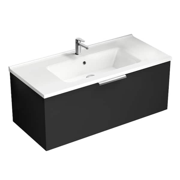 Nameeks Bodrum 39.37 in. W x 17.72 in. D x 16.14 in. H Modern Bathroom Vanity in Matte Black With White Ceramic Top