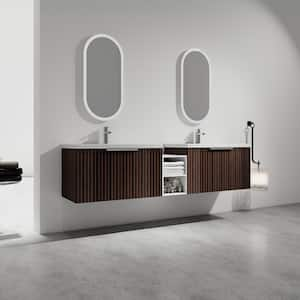 82.9 in. W x 18.1 in. D x 20.5 in. H Double Sink Floating Bath Vanity in Silver-Brown Stripe with White Resin Top