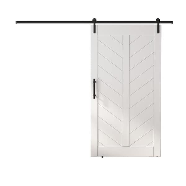 SANDING 42 in. x 84 in. MDF Sliding Barn Door with Hardware Kit, Covered with Water-Proof PVC Surface, White, V-Frame
