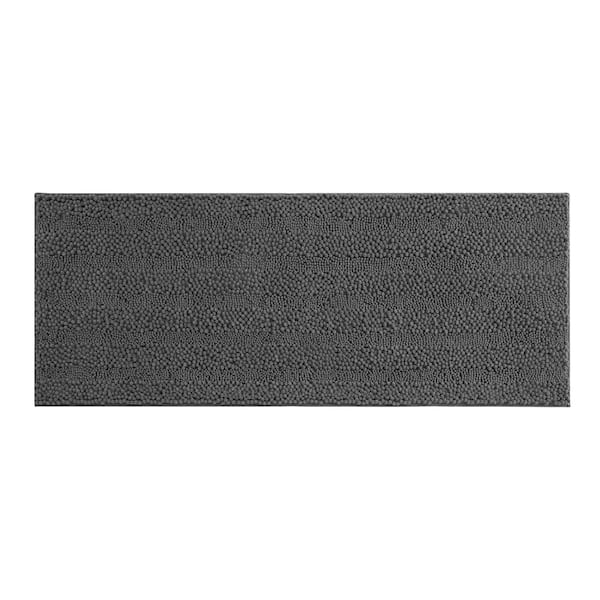 Laura Ashley Astor Chenille Non-Slip Dark Grey 24 in. x 60 in. Solid Color Polyester Rectangle Bath Mat