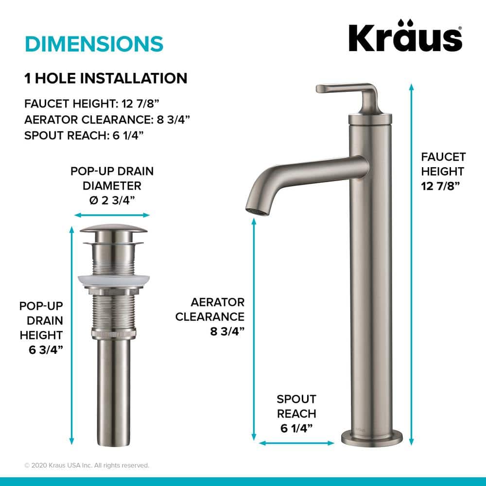 Brushed Nickel Stainless Steel Single Handle Vessel Sink Faucet