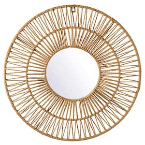 19 in. x 2 in. Modern Sunburst Framed Natural No Additional Features Decorative Mirror