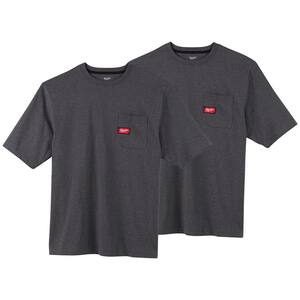 Men's 2X-Large Gray Heavy-Duty Cotton/Polyester Short-Sleeve Pocket T-Shirt (2-Pack)