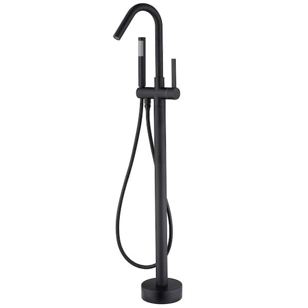 AIMADI Single-Handle Freestanding Tub Faucet with Hand Shower Single Hole Floor Mount Brass Bathtub Fillers in Matte Black