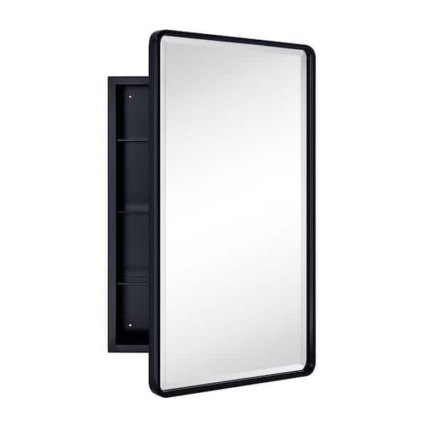 TEHOME Eldee 16.5 in. W x 27.5 in. H Surface Mount Rectangular Metal Framed Bathroom Medicine Cabinet with Mirror in Matt Black