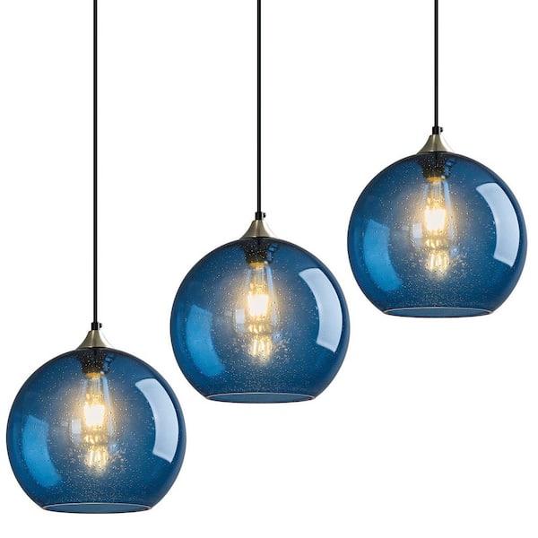 Home Lighting ‎60 Watts 1-Light 9.84 in. Blue Glass Pendant Light for Living Room, No Bulbs Included, (3-Pack)