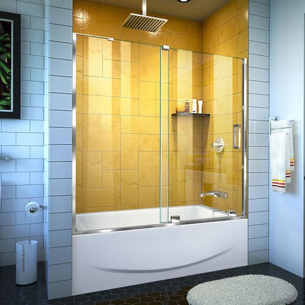 DreamLine Mirage-Z 60 in. W x 58 in. H Frameless Sliding Tub Door in Chrome