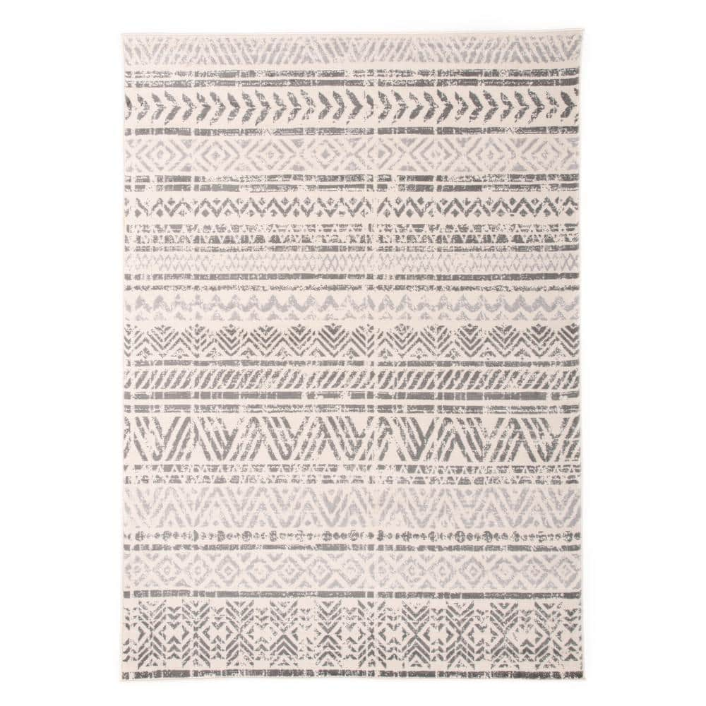 World Rug Gallery Gray 10 ft. x 14 ft. Geometric Distressed Bohemian ...