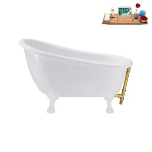 53 in. Acrylic Clawfoot Non-Whirlpool Bathtub in Glossy White with Polished Gold Drain And Glossy White Clawfeet