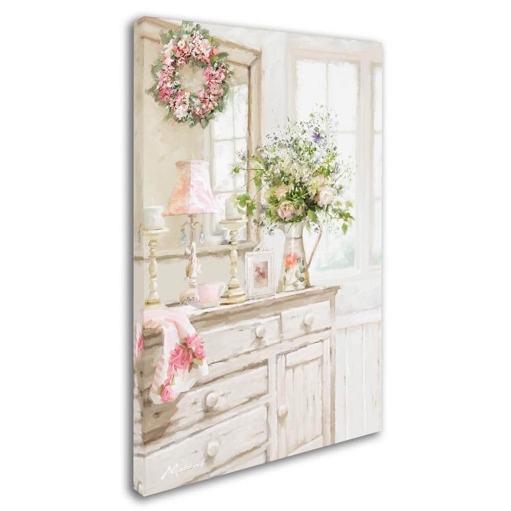Shabby Chic Floral Arrangement on Rustic Dresser Canvas Art