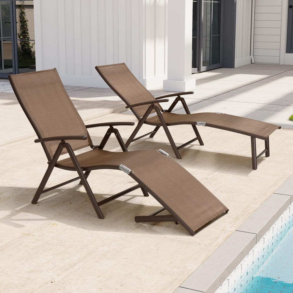2-Piece Outdoor Chaise Lounge with Aluminum Frame Foldable Metal Lounge Chair with Adjustable Backrest in Brown for Pool price history on PriceWatchPro