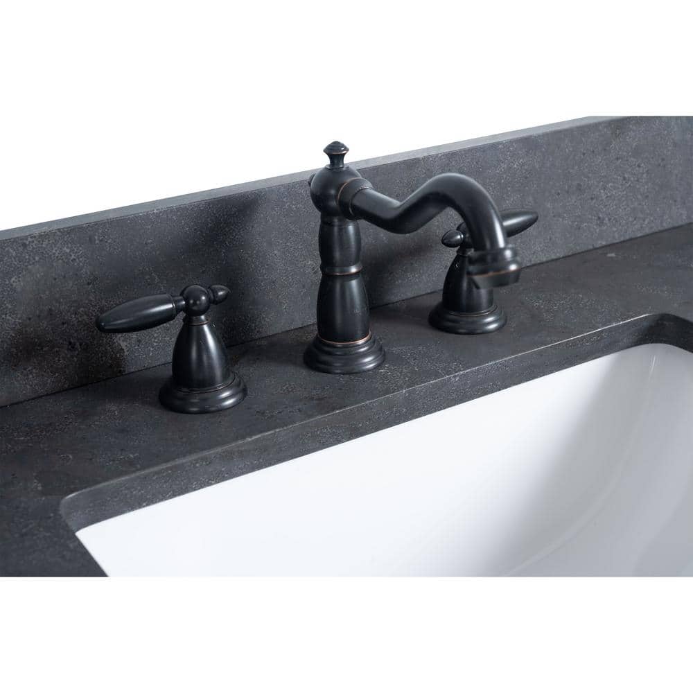 72" Tan and Black Limestone Double Sink Bathroom Vanity