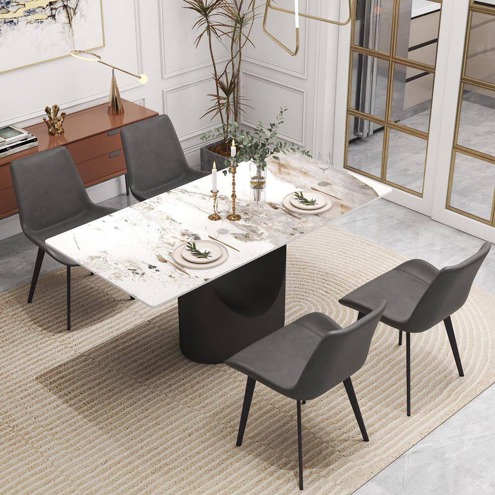 63 in. Pandora Sintered Stone Tabletop with Black Pedestal Dining Table (Seats 6)