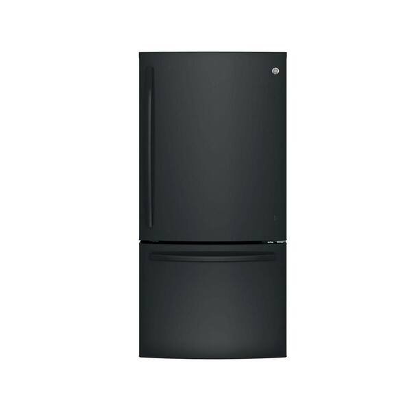 GE 33 in. W 24.9 cu. ft. Bottom Freezer Refrigerator in Black