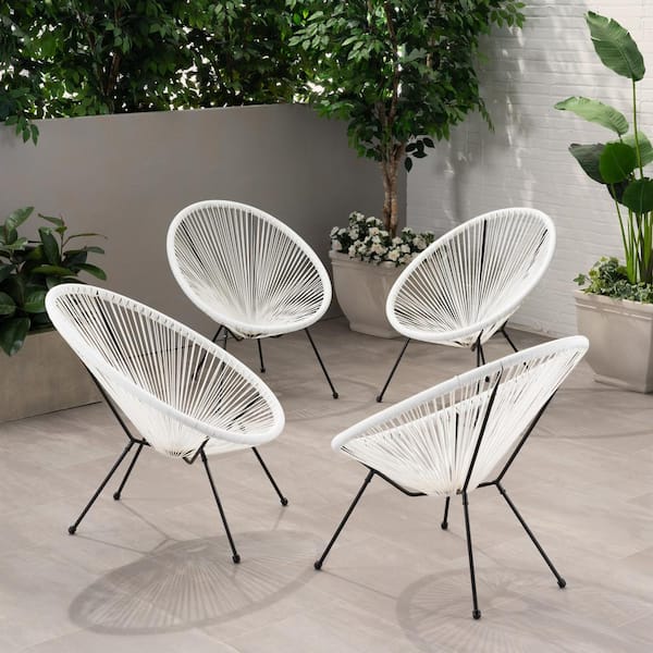 Afoxsos 3-Piece White Rattan Wicker Woven Outdoor Patio Conversation Set Lounge Chair Set with Side Table