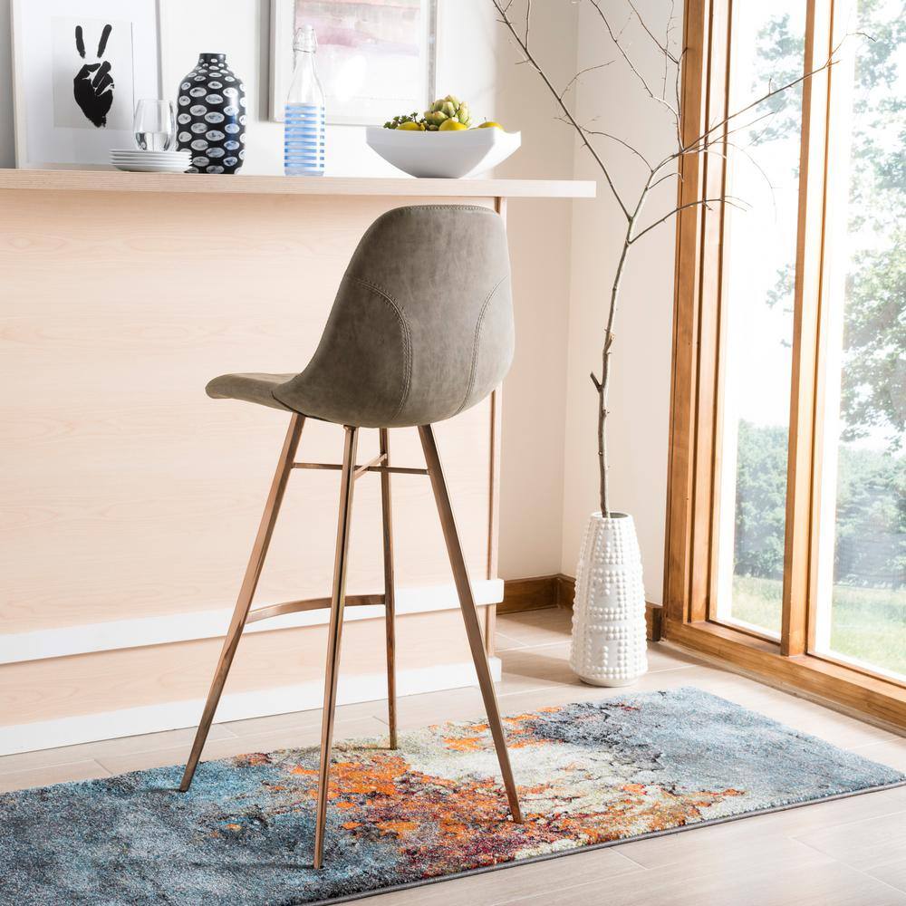 Taupe Faux Leather and Metal Bar Stool