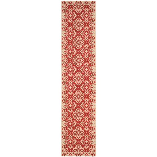 Courtyard Red/Cream 2 ft. x 10 ft. Border Indoor/Outdoor Patio  Runner Rug