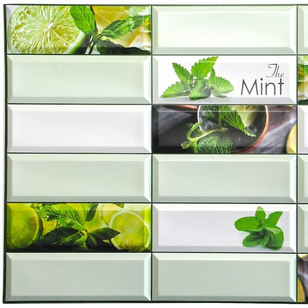 Dundee Deco 3D Falkirk Retro 1/100 in. x 38 in. x 19 in. Shades of Green Faux Mint Leaf Lime PVC Decorative Wall Paneling (10-Pack)