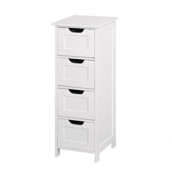 11.8 in. W x 11.8 in. D x 32.3 in. H White MDF Freestanding Linen Cabinet with Drawers
