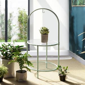 Sexton 37.4 in. Green Round Glass Indoor Plant Stand with 2 Tiers
