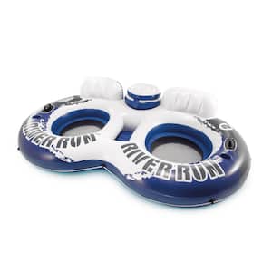River Run II Inflatable 2-Person Black Plastic Round Pool Tube Float with Cooler and Repair Kit