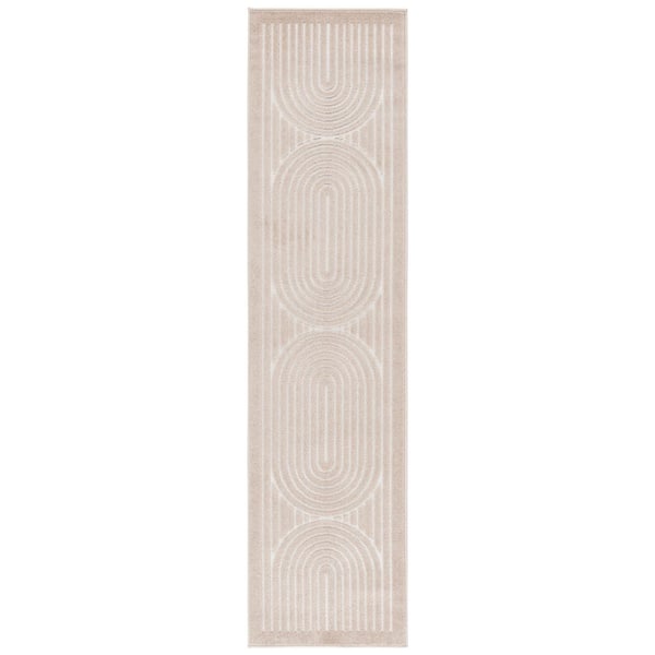 Stella Beige/Ivory 2 ft. x 8 ft. High-Low Arches Border Indoor/Outdoor Runner Rug