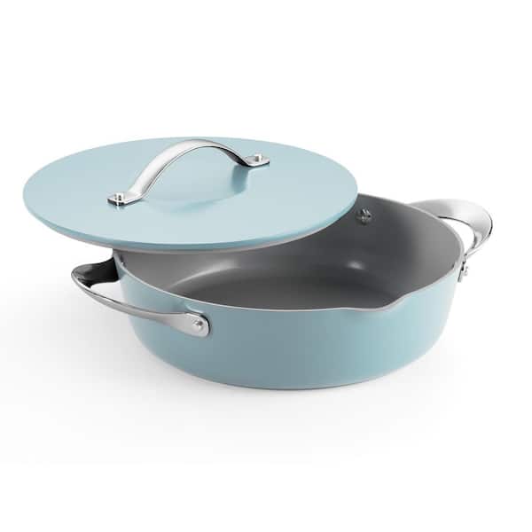 Fiora 12 in. 4.25 qt. Aluminum Ceramic Non-Stick Frying Pan with Lid-Frost Blue