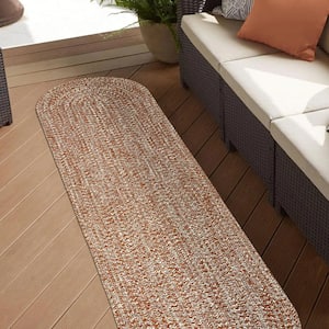 Braided Brick-White 2 ft. x 8 ft. Reversible Transitional Polypropylene Indoor/Outdoor Area Rug