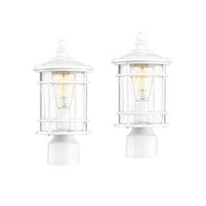 1 Light White Aluminum Hardwired Outdoor Weather Resistant Post Light Set with No Bulb Included 2PK