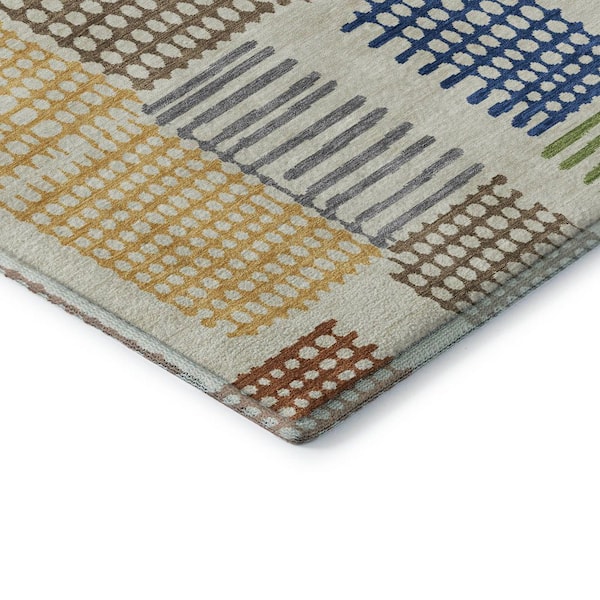 Mayfield Premium Machine Washable Abstract AMF1975 Putty 3 ft. x 4 ft. Area Rug