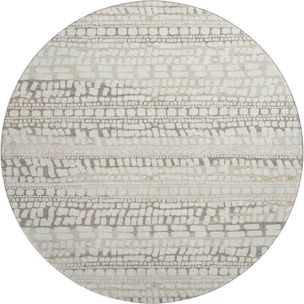 Mayfield Premium Machine Washable Abstract AMF2540 Ivory 8 ft. x 8 ft. Round Rug