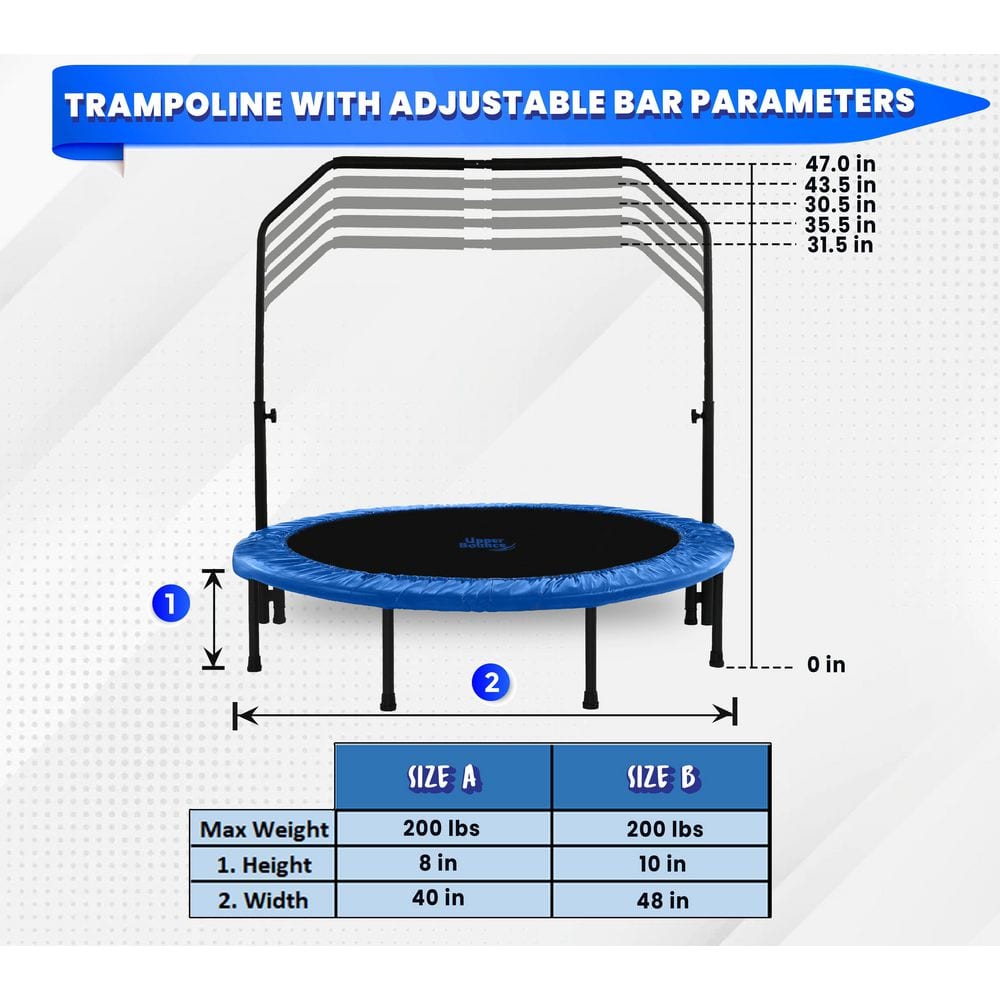 40" Blue Round Mini Fitness Trampoline with Adjustable Handrail