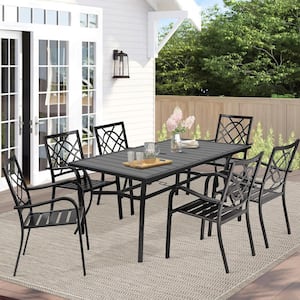 7-Piece Metal Outdoor Dining Set with 6 Stackable Chairs and 1 Rectangular Dining Table with 1.57 in. Umbrella Hole