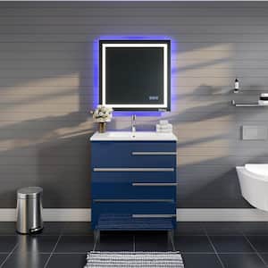 Olivia 24 in. W x 14 in. D x 34 in. H Bath Vanity in Blue with Single Sink and White Porcelain Top