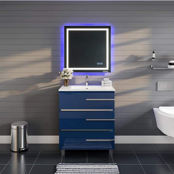 Eviva Olive 24 in. Single Sink Blue Bath Vanity with White Porcelain Top (Assembled)