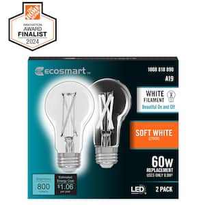 60-Watt Equivalent A19 Dimmable White Filament CEC Clear Glass E26 Medium Base LED Light Bulb, Soft White 2700K (2-Pack)