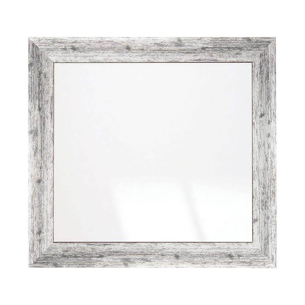 33 in. W x 33 in. H Weathered Timber Inspired Rustic White and Gray Sloped Framed Wall Mirror -  BrandtWorks, 147SQ