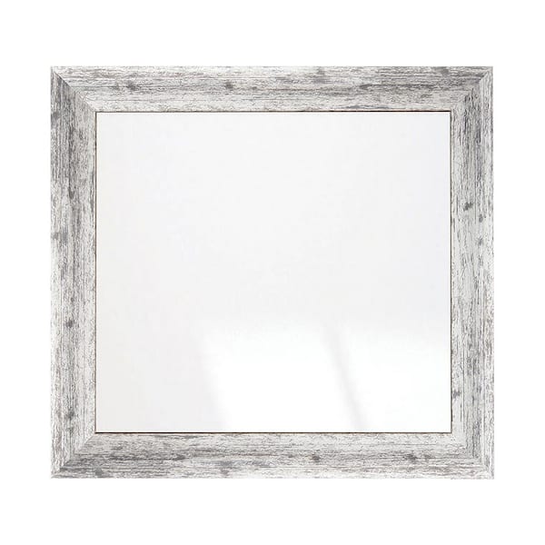 BrandtWorks 33 in. W x 33 in. H Weathered Timber Inspired Rustic White and Gray Sloped Framed Wall Mirror
