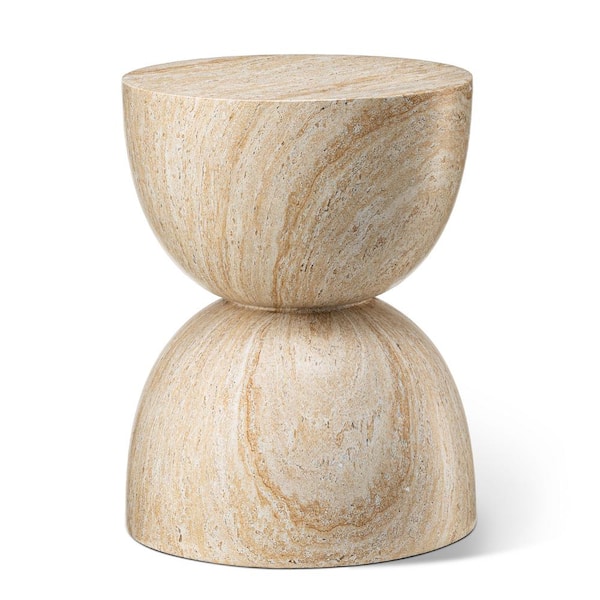 17.75 in. H Kits and Accessories MGO Hourglass-Style Faux Travertine Garden Stool or Planter Stand or Accent Table